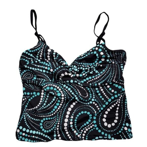South Point Plus Size 14 Green Black Polka Dot Tankini Swim Suit Top - Picture 1 of 5